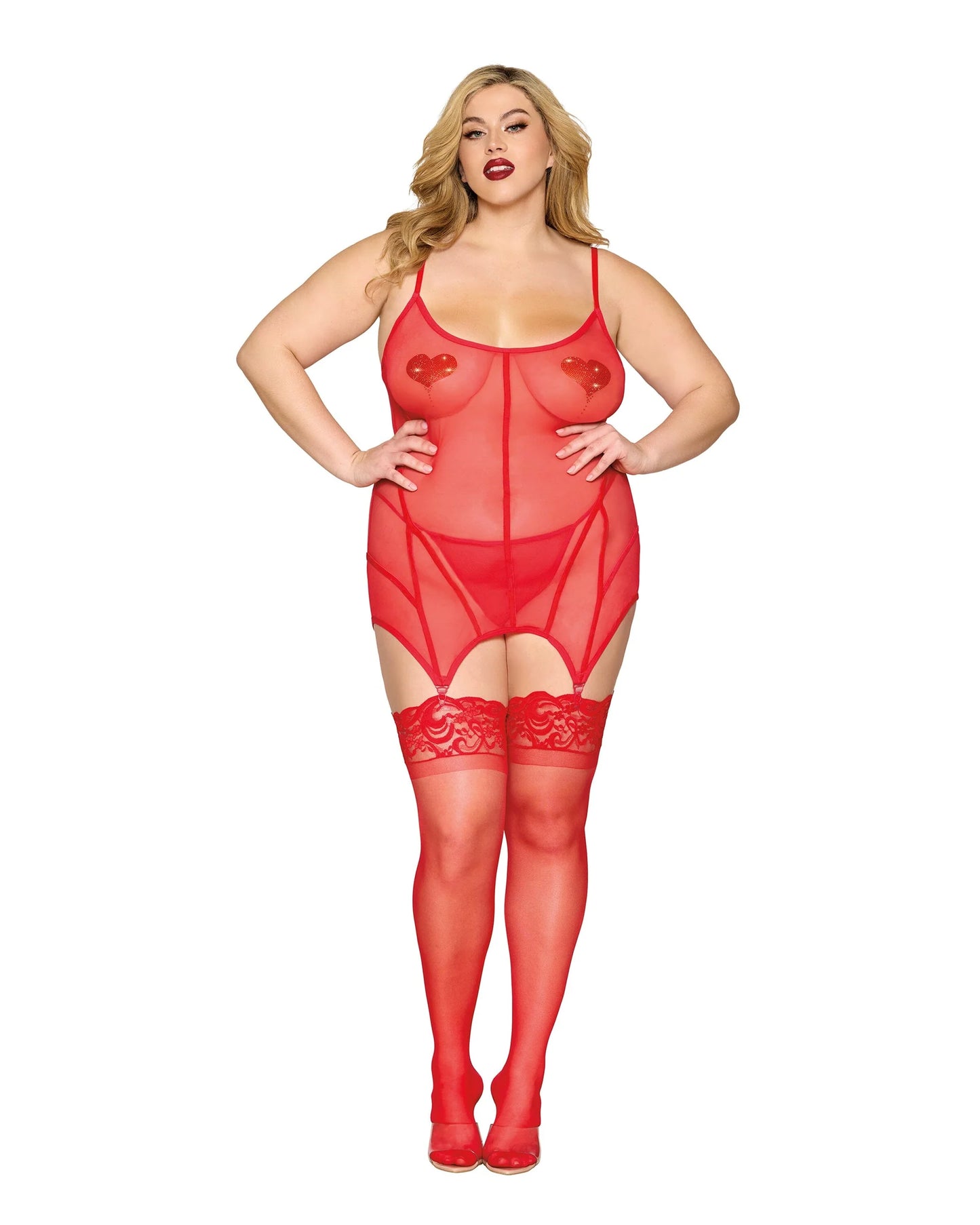 Dreamgirl Velvet Garter Slip & G-String