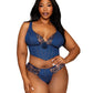Dreamgirl Plus Size Stretch Denim Cropped Bustier and Matching G-string Set with Embroidery Lace Details
