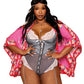 Dreamgirl Plus Size Stretch Satin, Mesh, and Eyelash Lace Garter Teddy with Quilting Details