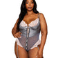 Dreamgirl Plus Size Stretch Satin, Mesh, and Eyelash Lace Garter Teddy with Quilting Details