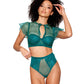Eyelash Lace and Lurex Mesh Underwire Bra with Flared Sleeves and High-waisted Thong Set