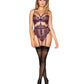 Dreamgirl Eyelash Lace Garter Teddy with Strappy Neckline & Gold Ring Details 12468