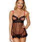 Dreamgirl Flocked Heart Mesh and Eyelash Lace Trim Babydoll Set