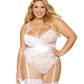 Dreamgirl Floral lace garter teddy with asymmetrical strappy details 12904 12904x