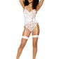 Dreamgirl Floral lace garter teddy with asymmetrical strappy details 12904 12904x