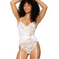 Dreamgirl Floral lace garter teddy with asymmetrical strappy details 12904 12904x