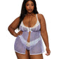 Dreamgirl Lace and Gingham Printed Mesh Babydoll and Panty Set