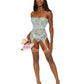 Dreamgirl Lace smocking garter slip and G-string set featuring ruffled elastic trim and a garter-shaped hem