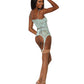 Dreamgirl Lace smocking garter slip and G-string set featuring ruffled elastic trim and a garter-shaped hem