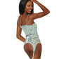 Dreamgirl Lace smocking garter slip and G-string set featuring ruffled elastic trim and a garter-shaped hem