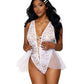Dreamgirl Lace teddy with front lace-up detail and fully removeable mesh skirt with satin bow