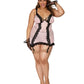 Dreamgirl Diamond stretch mesh garter slip and G-string set