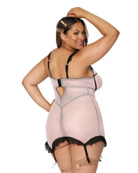 Dreamgirl Diamond stretch mesh garter slip and G-string set