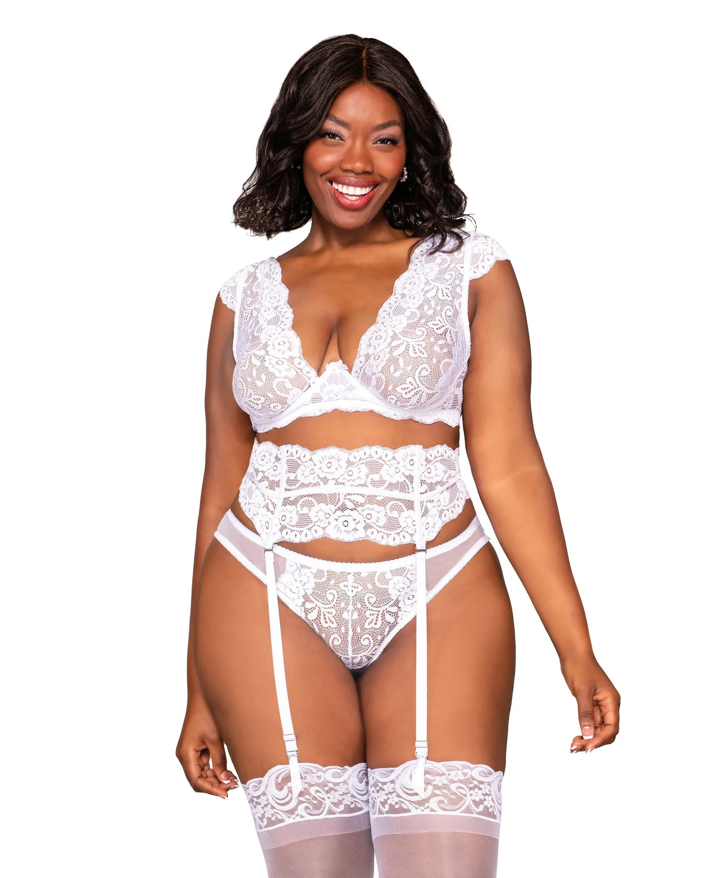 Dreamgirl Lace & Mesh Garterbelt & Panty Set with Keyhole Ribbon Back Detail 12437
