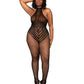 Dreamgirl Plus Size Open Crotch Stripped Fishnet Bodystocking Halter Neck & T-Back Strap