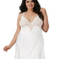 Dreamgirl Plus Size Silky Satin Charmeuse Chemise with Eyelash Lace