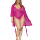 Dreamgirl Plus Size Stretch Mesh Teddy and Robe Set with Lace Trim Details