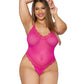 Dreamgirl Plus Size Stretch Mesh Teddy and Robe Set with Lace Trim Details