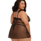 Dreamgirl Plus Size Underwire Stretch Mesh & Eyelash Lace Fly-A-Way Front Babydoll
