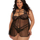 Dreamgirl Plus Size Underwire Stretch Mesh & Eyelash Lace Fly-A-Way Front Babydoll
