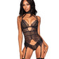 Dreamgirl Scalloped Stretch Lace Garterteddy with Collar 12462