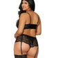 Dreamgirl Stretch faux-leather and eyelash lace bra and garter panty set