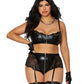 Dreamgirl Stretch faux-leather and eyelash lace bra and garter panty set