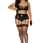 Dreamgirl Stretch faux-leather and eyelash lace bra and garter panty set