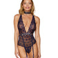 Dreamgirl Stretch Lace Garter Teddy with Sequined Animal Print Trim Details