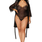 Dreamgirl Stretch mesh teddy and robe set with lace trim details