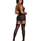 Dreamgirl Stretch Power Mesh Garter Slip with Gold Metallic Print Center Panel