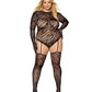 Dreamgirl Zebra fishnet teddy bodystocking with long sleeves, built-in fingered gloves, and keyhole open back detail